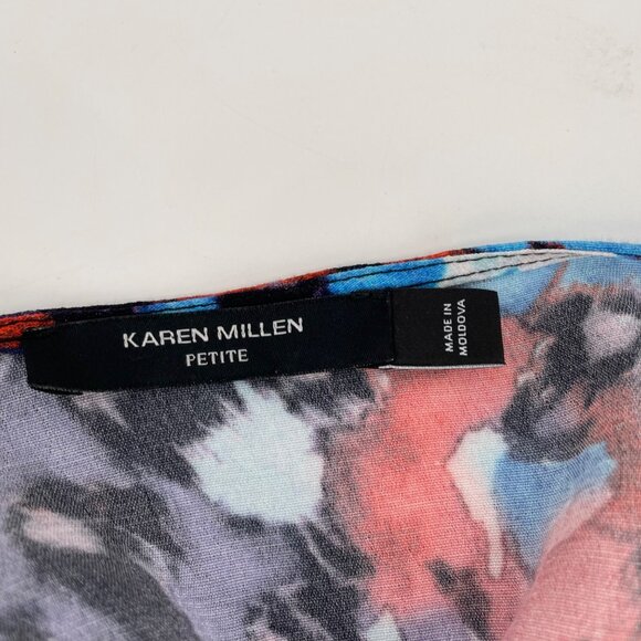 Karen Millen Petite V-Neck Wrap Dress Watercolor Print Feminine Womens Size 14 - Picture 4 of 9
